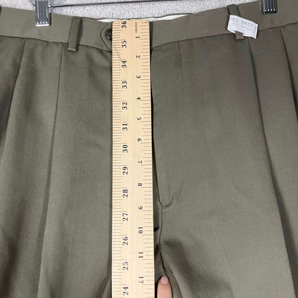 Brooks Brothers Dress Pants Mens 38 Brown Olive Pleated Cuffed 100% Wool Canada - Picture 3 of 10